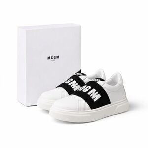 MSGM Kids Leather Logo-Strap Slip-On Trainers Sneakers Size EU 29 US 12